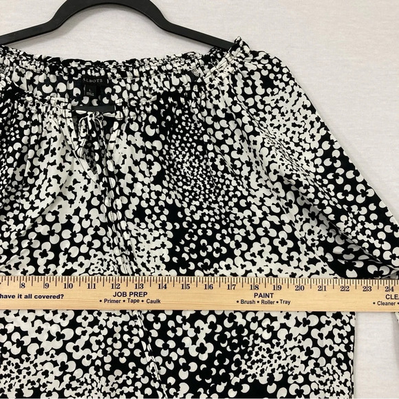 Talbots Black White Floral Tie Front Ultra Soft Rayon Blouse size Large - Picture 5 of 9